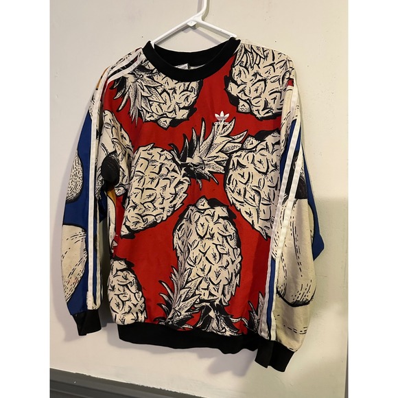 Adidas Pineapple Leaf Graphic Print Crew Neck Pullover Sweatshirt Size S - Picture 1 of 8